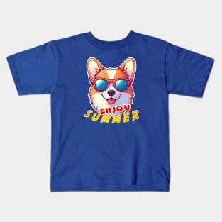 Corgi wear sunglasses Enjoy summer Kids T-Shirt